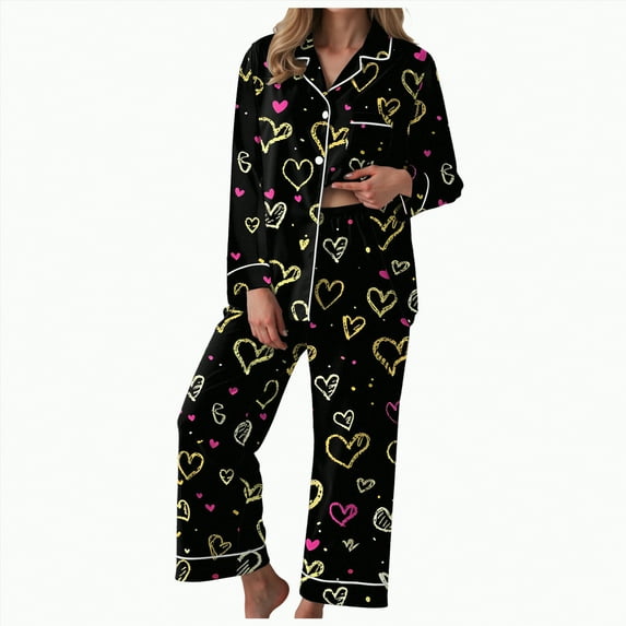 Drie Cozy Pjs Womens Satin Silky Pajama Set Short Sleeve Shirt with Long Pajama Pant Set Soft PJ Loungewear Yellow,S