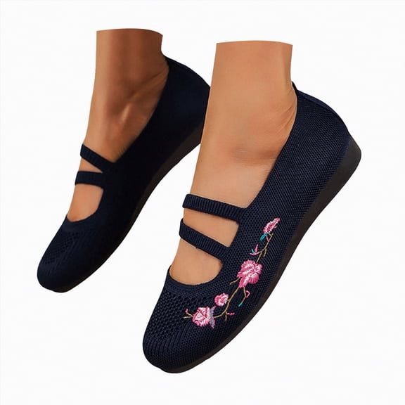 Drie Dressy Shoes for Women Women's Flats Shoes Pointed Toe Knit Ballet Comfortable Dressy Slip On Flat Dark Blue,6.5