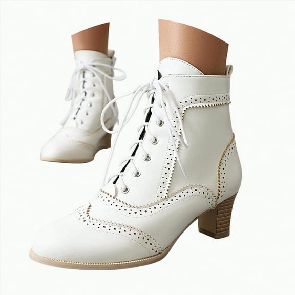 Drie Fall Boots for Women Women's Ankle Boots Low Chunky Stacked Heel Comfortable Round Toe booties with Side Zipper Shoes White,6