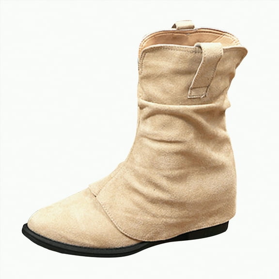 Drie Fall Boots for Women Women's Chunky Low Heel Ankle Boots Round Toe Leather Western Short Booties with Side Zipper Beige,6