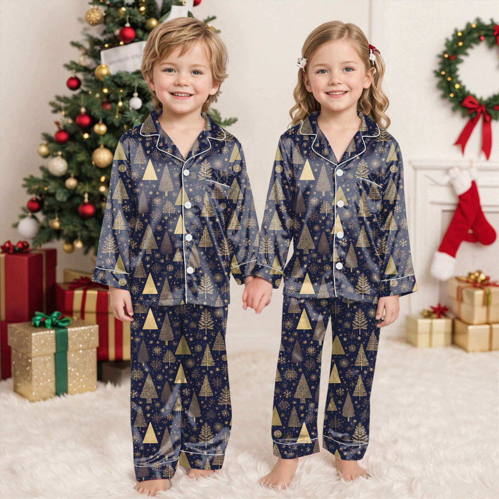 Drie Family Matching Christmas Pajamas Sets Silk Christmas Pajamas for ...