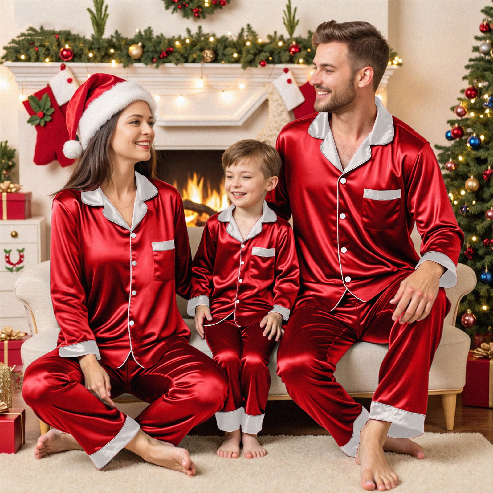 Drie Family Matching Pajamas Silk Christmas Pajamas for Family Button ...