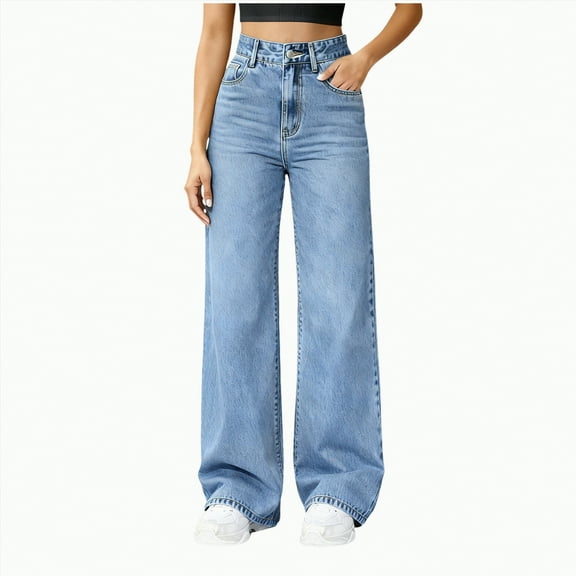 Drie Flannel Lined Pants for Women Women's Fleece Lined Jeans High Waisted Wide Leg Jeans Winter Flannel Fleece Lined Jean Light Blue,L