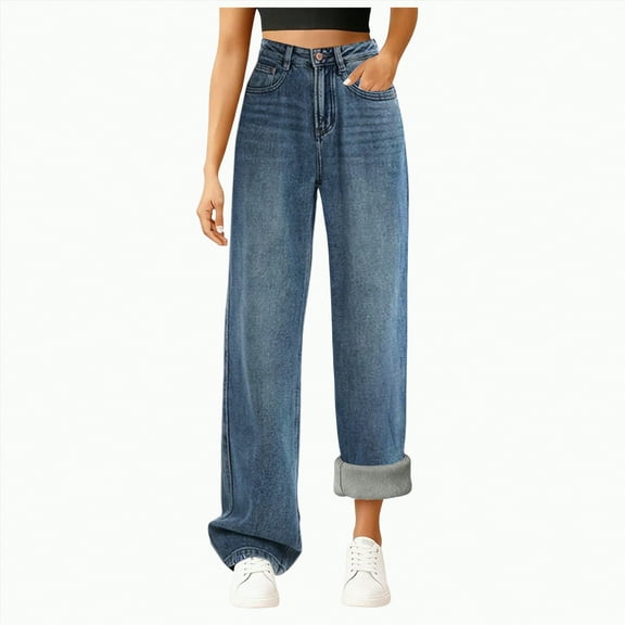 Drie Fleece Lined Jeans Women's Fleece Lined Jeans Skinny High Waisted Winter Thick Fleece Warm Stretch Fleece Lining Women Jeans Pants Dark Blue,M/S