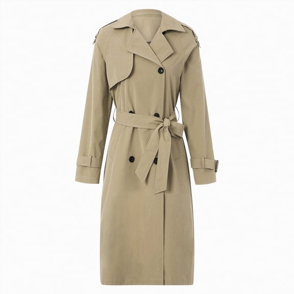 Drie Fleece Lined Rain Jacket Women's Breasted Trench Coat Water Resistant Windbreaker Classic Belted Lapel Overcoat Beige,M