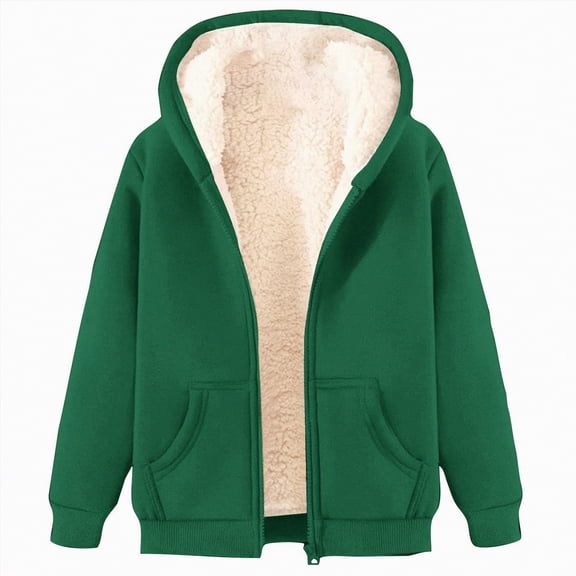 Drie Fuzzy Coat Hoodies for Women Winter Fleece Sweatshirt - Full Zip Up Thick Sherpa Lined Hooded Jacket Green,XL