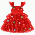 thumbnail image 1 of Drie Girls Grinch Outfit Baby Girls Wedding Flower Girl Dress Pearls Tulle Tutu Dress Bowknot Pageant Party Christmas Formal Dresses Red,4-5 Years, 1 of 7