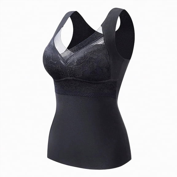 Drie High Stretch Base Vest Womens Thermal Tank Tops Fleece Cami Underwear Tops Sleeveless Undershirt Warm Base Layer Vest Black,3XL