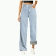 thumbnail image 1 of Drie Jeans With Fleece Lining Women Women's Fleece Lined Jeans High Waisted Straight Wide Leg Stretchy Winter Jean Cute Boyfriend Y2k Mom Denim Pants Light Blue,L/M, 1 of 4