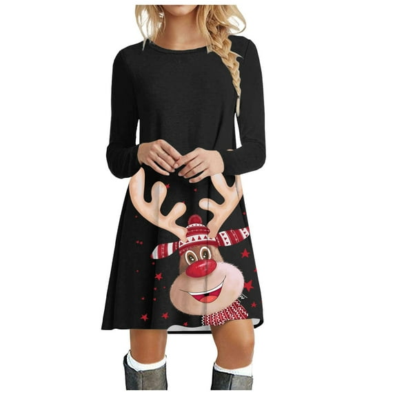 Drie Long Sleeve Dress Hoodie Christmas Sweatshirt Dress Women Xmas Reindeer Printed Funny Dresses Long Sleeve Holiday Long Sweater Coffee,XL
