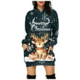 thumbnail image 1 of Drie Long Sleeve Dress Hoodie Women Christmas Hoodies Dress Long Sleeve Casual Tunic Top Xmas Elk Reindeer Hooded Oversized Sweatshirt with Pocket Navy,2XL, 1 of 4