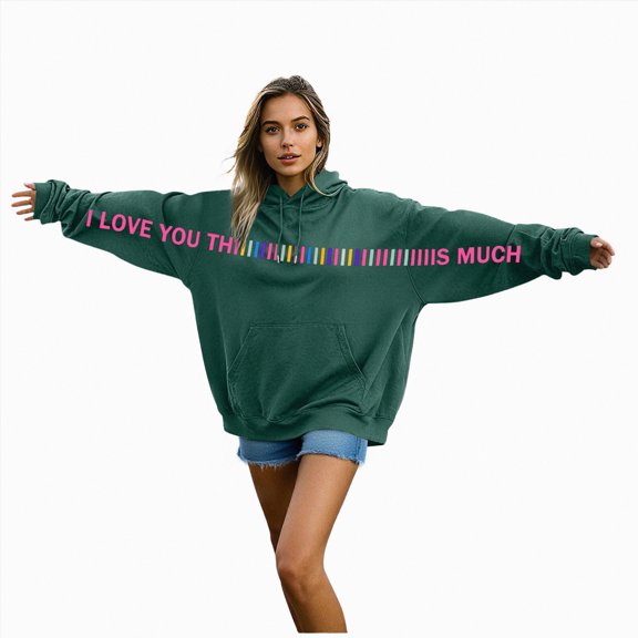 Drie Love Sweatshirt Women's Long Sleeve Oversized Pullover Solid Color Hoodie Fall Winter Sweatshirt with Pocket Dark Green,L