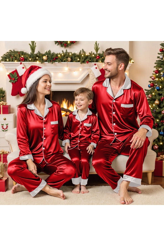 Matching Christmas Pjs for Family 2026 Family Christmas Pajamas Sets Silk Xmas Pjs Matching Sets Soft Sleepwear for Mens Womens Adults Ki'ds