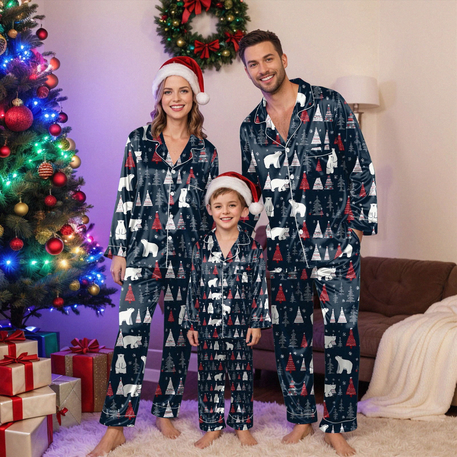 Drie Matching Family Christmas Pajamas Silk Matching Christmas Pajamas ...