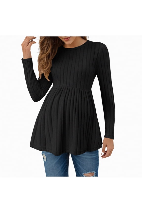 Maternity Sweater Maternity Shirts Pleated Long Sleeve Tops Tunic Casual Pregnancy Clothes S,Black