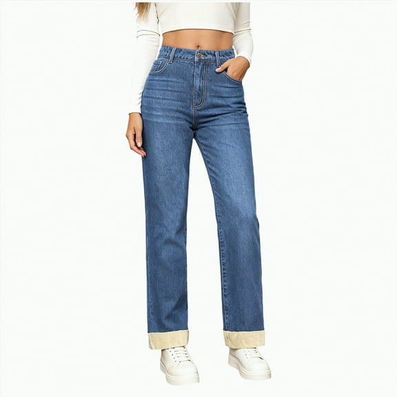 Drie Sherpa Lined Pants Fleece Lined Jeans Women Skinny High Waisted Winter Thick Warm Stretch Lining Women Pants Thermal Denim Slim Jeggings Blue,L