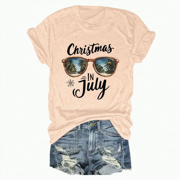 Drie Western Shirts Casual Tee for Women 2025 Summer T Shirt Short Sleeve Crewneck Tops Cute Graphic Christmas Shirts for Girls Light Yellow,M