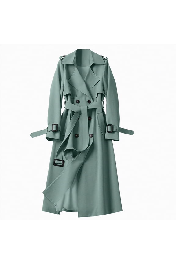 Winter Clothing for Women Women's Breasted Long Trench Coats Mid-Length Belted Overcoat Dress Jacket with Detachable Hood Green,L