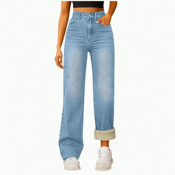 Drie Winter Jeans for Women Fleece Lined Jeans Women Skinny High Waisted Winter Thick Warm Stretch Lining Women Pants Thermal Denim Slim Jeggings Light Blue,M