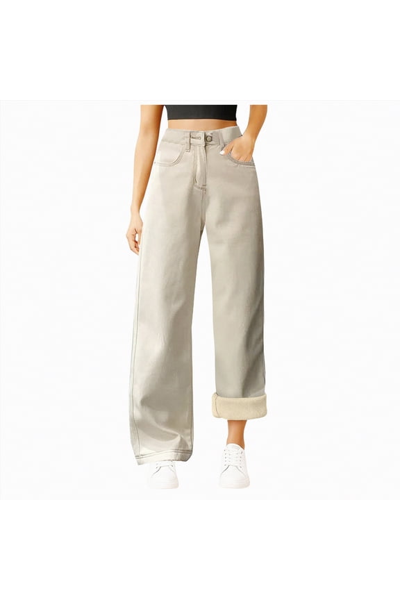 Winter Jeans Women's Fleece Lined Jeans Skinny High Waisted Winter Thick Fleece Warm Stretch Fleece Lining Women Jeans Pants Beige,S/XS