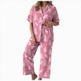 thumbnail image 1 of Drie Women Christmas Pjs Women's Pajama Sets Button Down Loungewear Short Sleeve Sleepwear 2 Piece Pants Pjs Set with Pockets Pink,2XL, 1 of 5