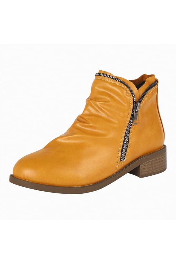 Women'S Boots Ankle Women's Ankle Boots Low Chunky Heel Round Toe Casual Comfortable Short Booties with Side Zipper Yellow,5.5