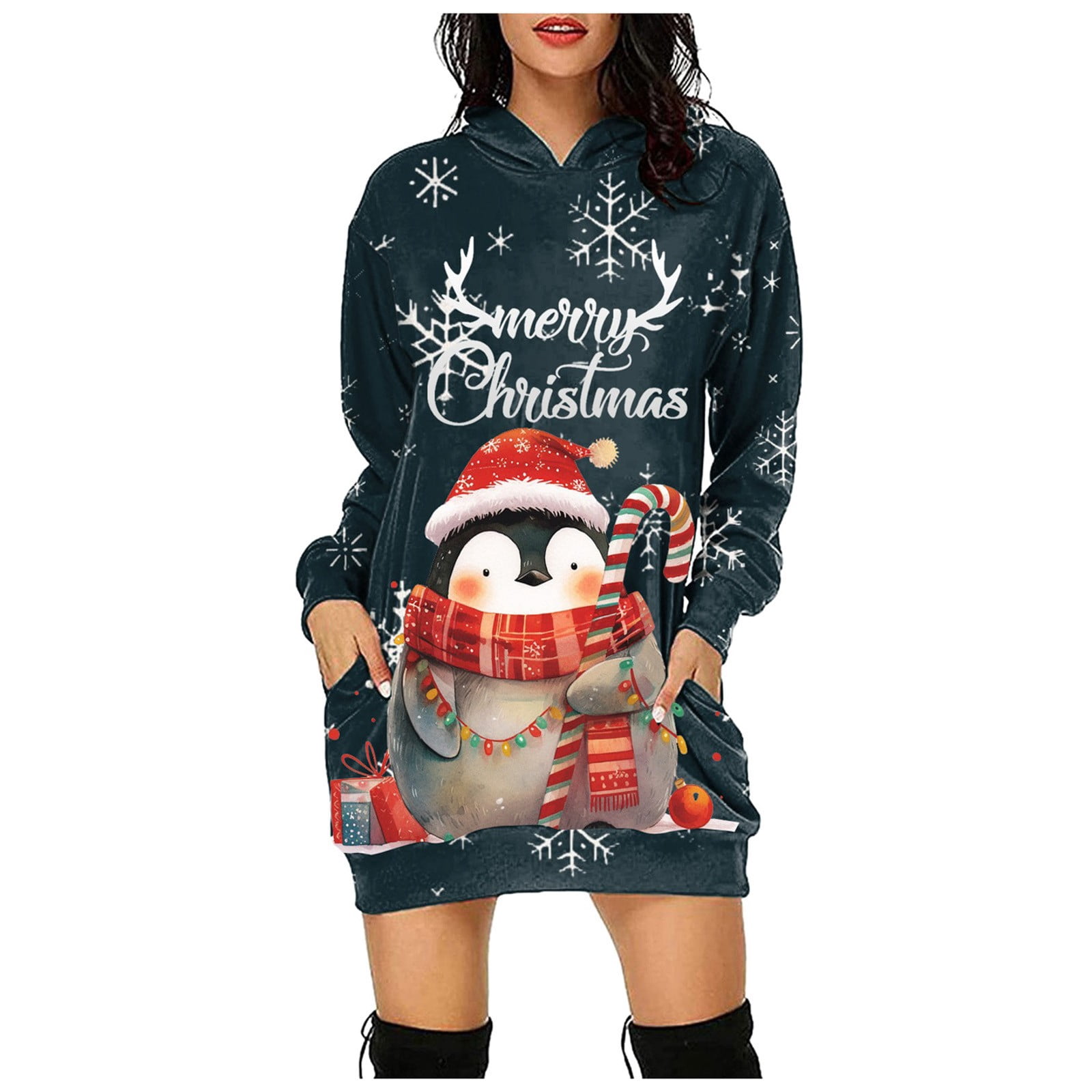 christmas sweatshirt dresses Pop of Peppermint Sweater Dress: Women's Outfits This Christmas Tree Sweater Dress lets you embody the real Christmas Hoodie Dress Long