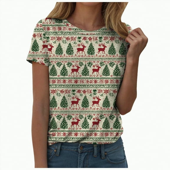 Drie Women's Short Sleeve T-Shirts Workout Tops Fitness Activewear Christmas Girls Shirts AG,XL