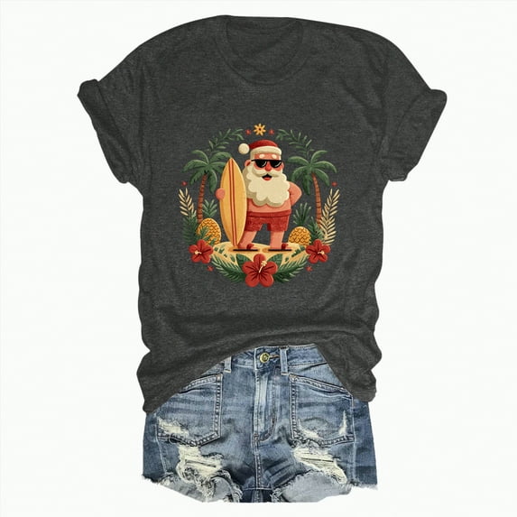 Drie Women's T Shirts Short Sleeve Tees Cute Graphic Loose Summer Tops Christmas Oversized Tshirts Grey,S