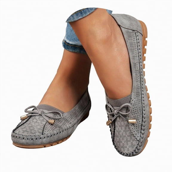 Drie Womens Flats Women's Wide Width Flats Shoes, Soft Knitted Breathable Plus Size Ladies Slip on Office Ballet Shoes Grey,9