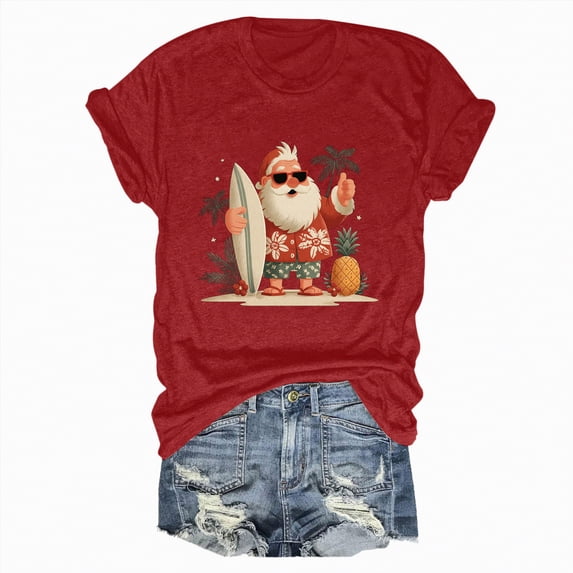 Drie Womens Oversized T Shirts Short Sleeve Crewneck Tops Casual Loose Basic Tee Shirts 2025 Summer Trendy Outfits Christmas Shirts for Women Red,M