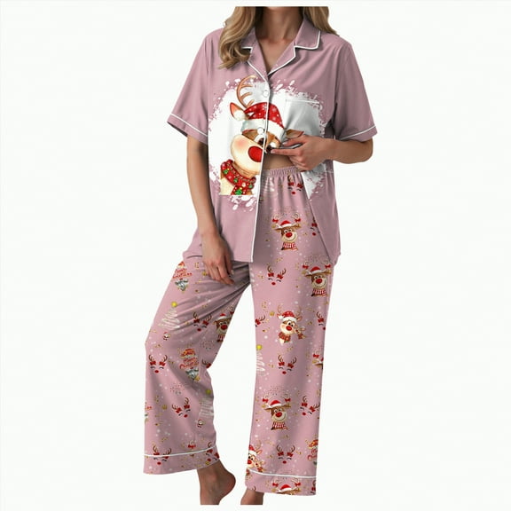 Drie Womens Pajamas Set 2 pack Pajama Sets for Womens Jogger Pants Pjs Short Sleeves Lounge Set Soft Sleepwear with Pockets Pink,XL