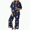 thumbnail image 1 of Drie Womens Pajamas Set Christmas Santa Pajama Set Women's Short Sleeve Sleepwear Soft Loungewear Two Piece Button Down Pjs Lounge Set Navy,S, 1 of 5