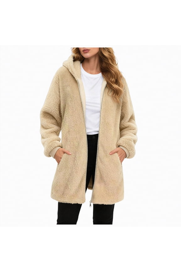 Womens Teddy Coat Women's Casual Full Zip Up Sherpa Lined Hoodie Sweatshirt Jacket Coat Beige,S