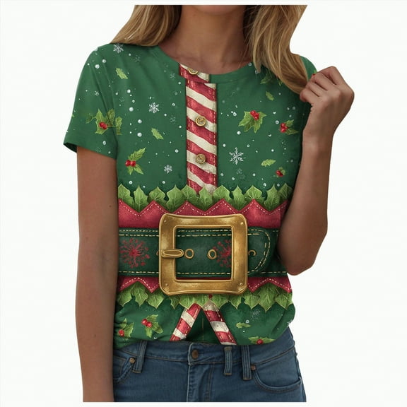 Drie Womens Tops Shorts Sleeve Shirts for Fall Vacation Plus Size Oversized Casual Tee 2025 Christmas Womens Shirt AG,XL