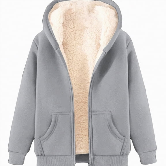 Drie Womens Winter Jacket Jacket Women with Hood Oversized Fluffy Fleece Lined Jackets with Pockets Trendy Button Down Overcoats Comfy Long Sleeve Outerwear Grey,5XL