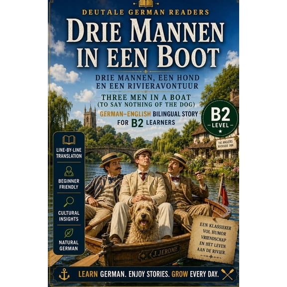 German-English Bilingual Stories - B2 De Drie mannen in een boot: German-English Bilingual Humorous Adventure Story for B2 Learners DeuTale: Learn German Through, Book 2, (Paperback)
