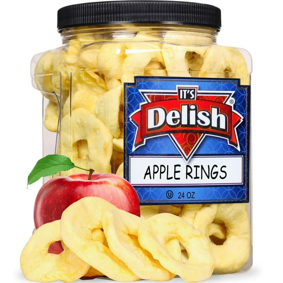 Dried Apple Rings by Its Delish, 24 OZ Jumbo Container  Soft Moist Apple Rings - No Sugar Added  Unsweetened Dried Apples Slices Fruit Snacks  Vegan, Kosher