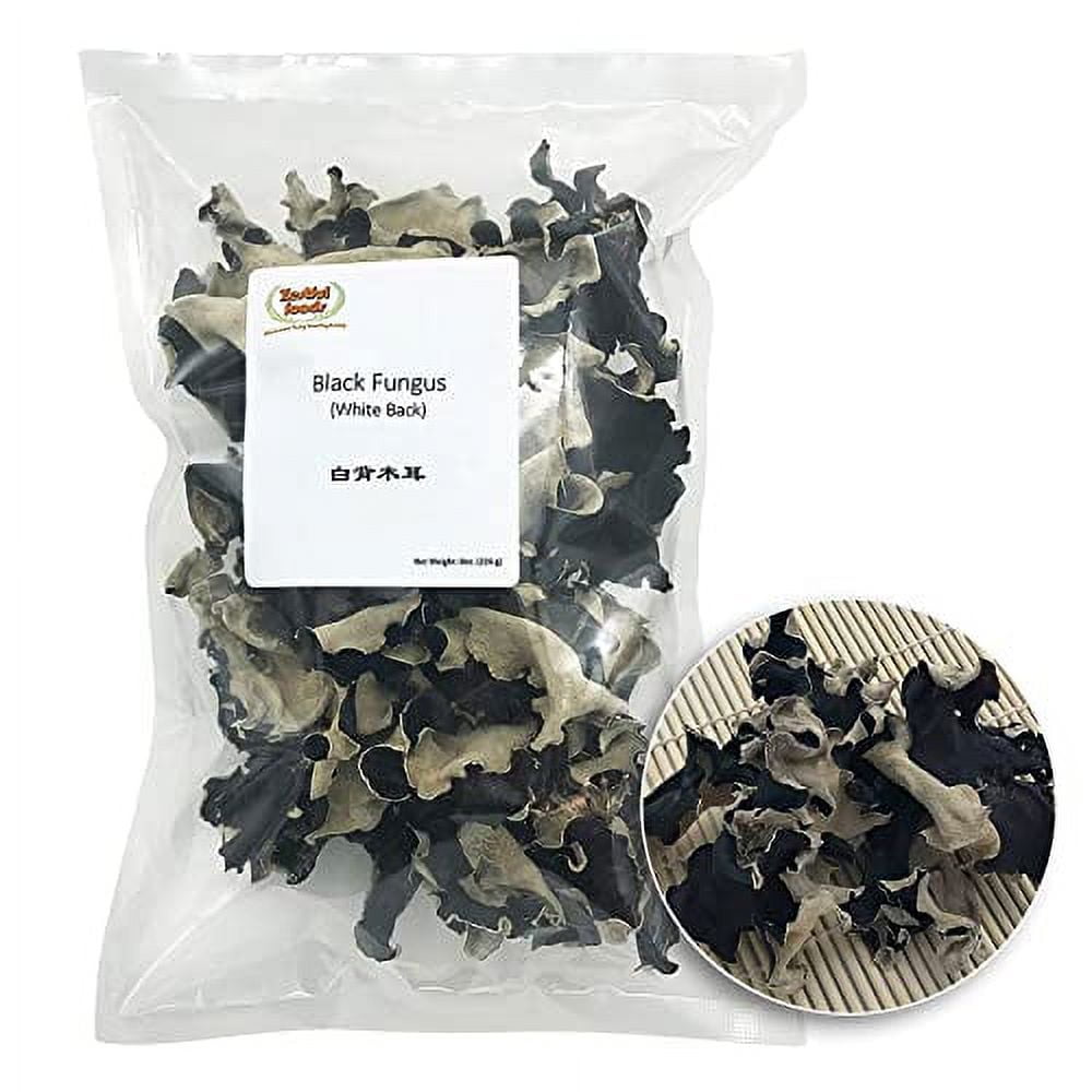 Dried Black Fungus Wood Ear Mushrooms (White Back Black Fungus) 8 Oz
