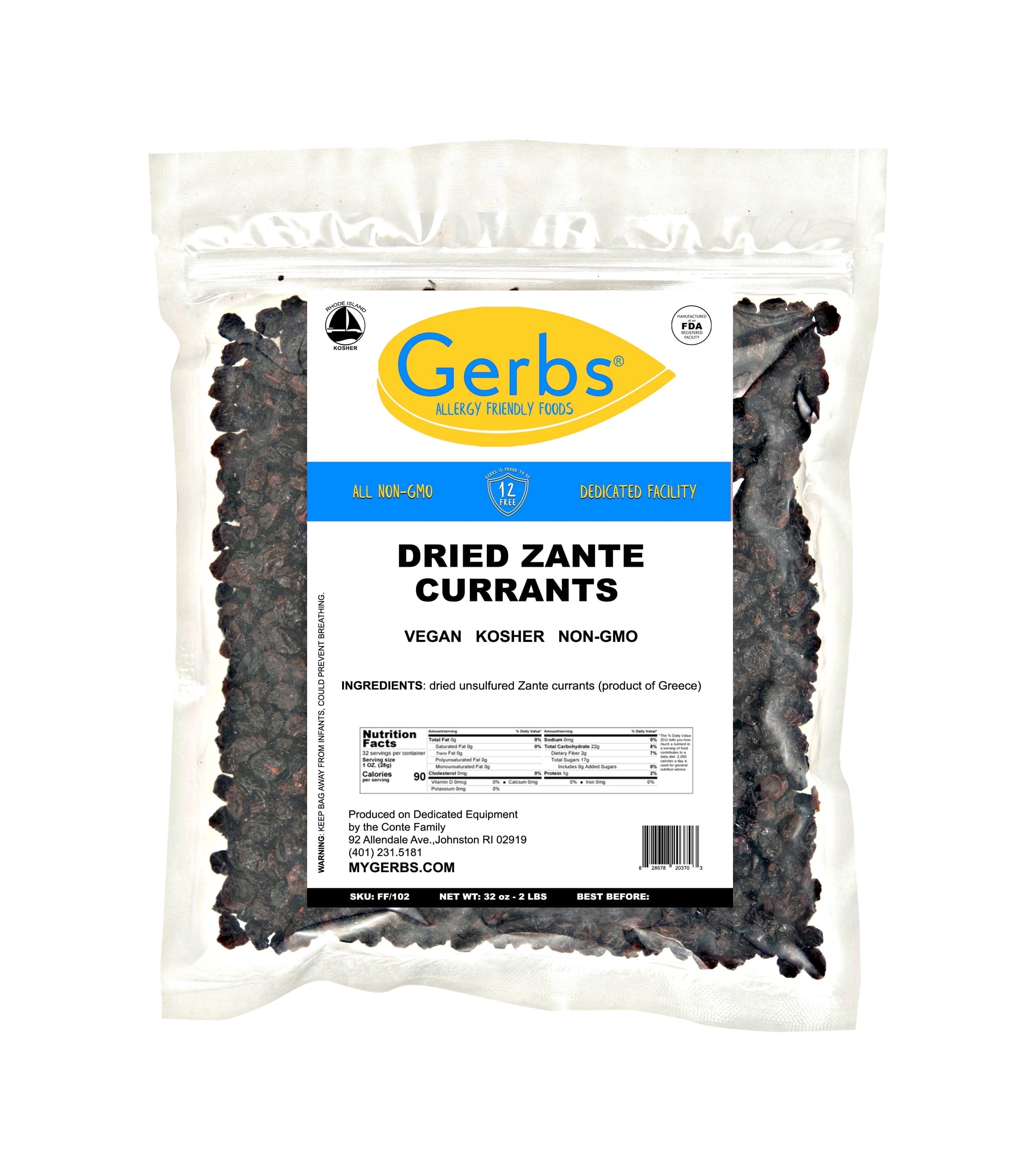 Dried Black Zante Currants by Gerbs - 2 LBS - Unsulfured - Top 14 Food Allergen Free & NON GMO - No Sugar Added