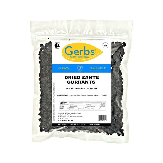 Dried Black Zante Currants by Gerbs - 2 LBS - Unsulfured - Top 14 Food Allergen Free & NON GMO - No Sugar Added