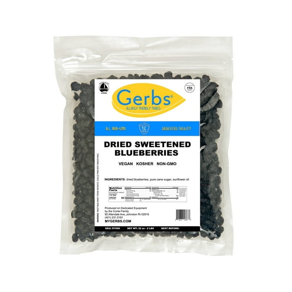 Dried Blueberries by Gerbs - 2 LBS - Sweetened - Unsulfured - Top 14 Food Allergen Free & NON GMO