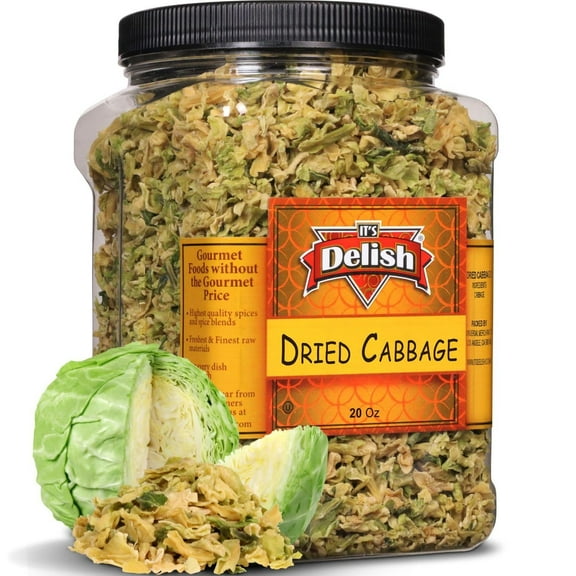 Dried Cabbage Flakes by Its Delish, 20 OZ Jumbo Container Gourmet Dehydrated Chopped Cabbage Vegetables Easy & Healthy for Cooking Soup, Ramen, Stir Fry Veggies Vegan, Kosher