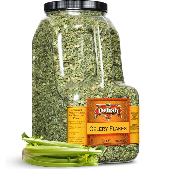 Dried Celery Flakes by It's Delish, 12 OZ Restaurant Gallon Size Container Jug with Handle Dehydrated Chopped Crosscut Celery Stalk & Leaf - Flavorful & Easy to Use