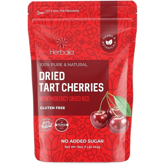 Herbaila Unsweetened Dried Montmorency Tart Cherries, 16 oz – No Added Sugar