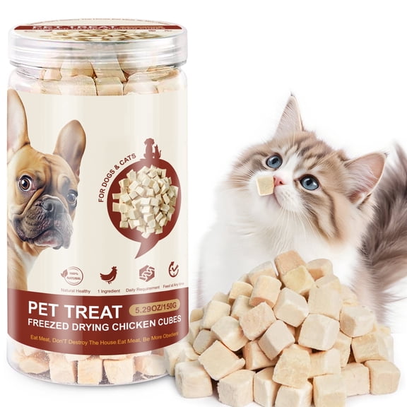Dried Chicken for Cat and Dog Treats, Pet Training Dehydrated Snack for Cats and Dogs, Natural Single Ingredient High Protein Chickens Breast Snacks (5.29oz)