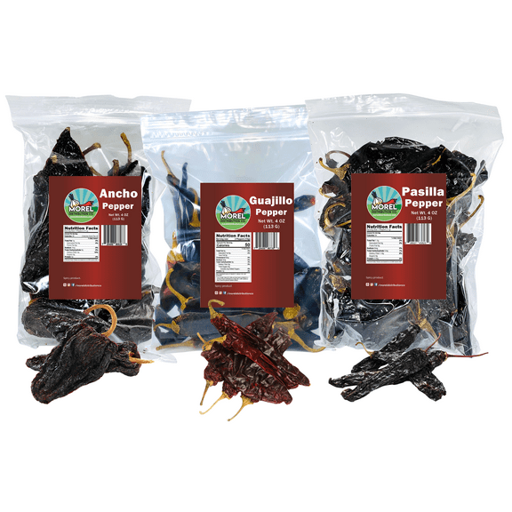 Dried Chile Peppers Variety Pack (12 oz Total) Ancho Chiles, Guajillo Chiles and Pasilla Chiles - The Holy Trinity of Chiles.
