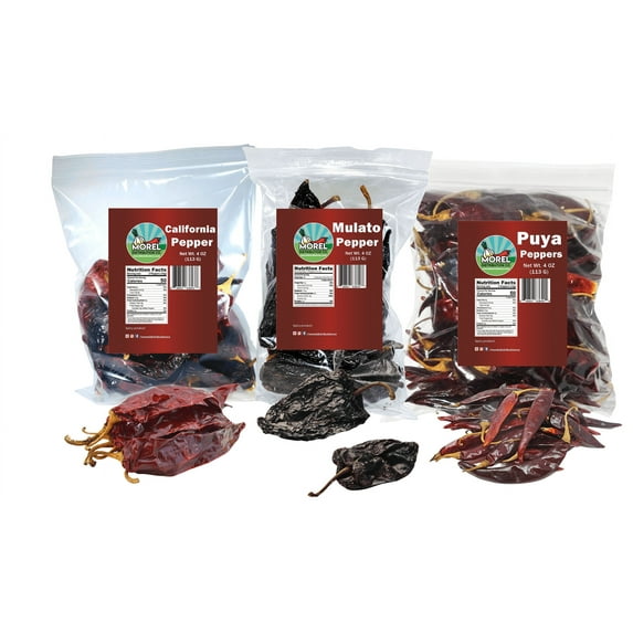 Dried Chile Peppers Variety Pack (12 oz Total) California Chiles, Mulato Chiles and Puya Chiles - The Special Pepper Pack.