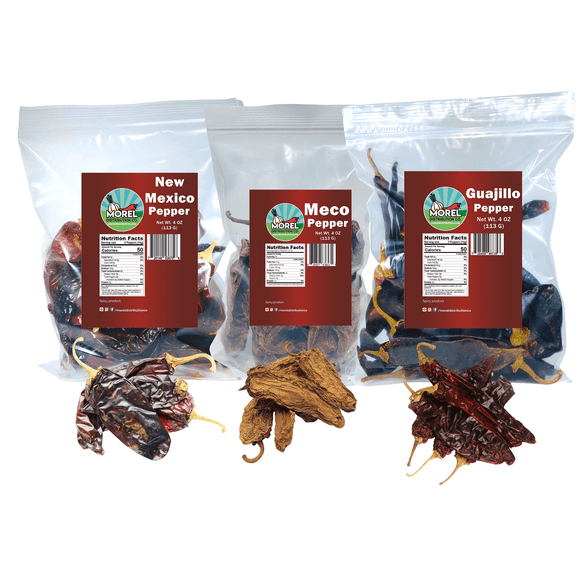Dried Chile Peppers Variety Pack (12 oz Total) New Mexico Chiles, Chipotle Meco Chiles and Guajillo Chiles - The New Mexico Pepper Pack.
