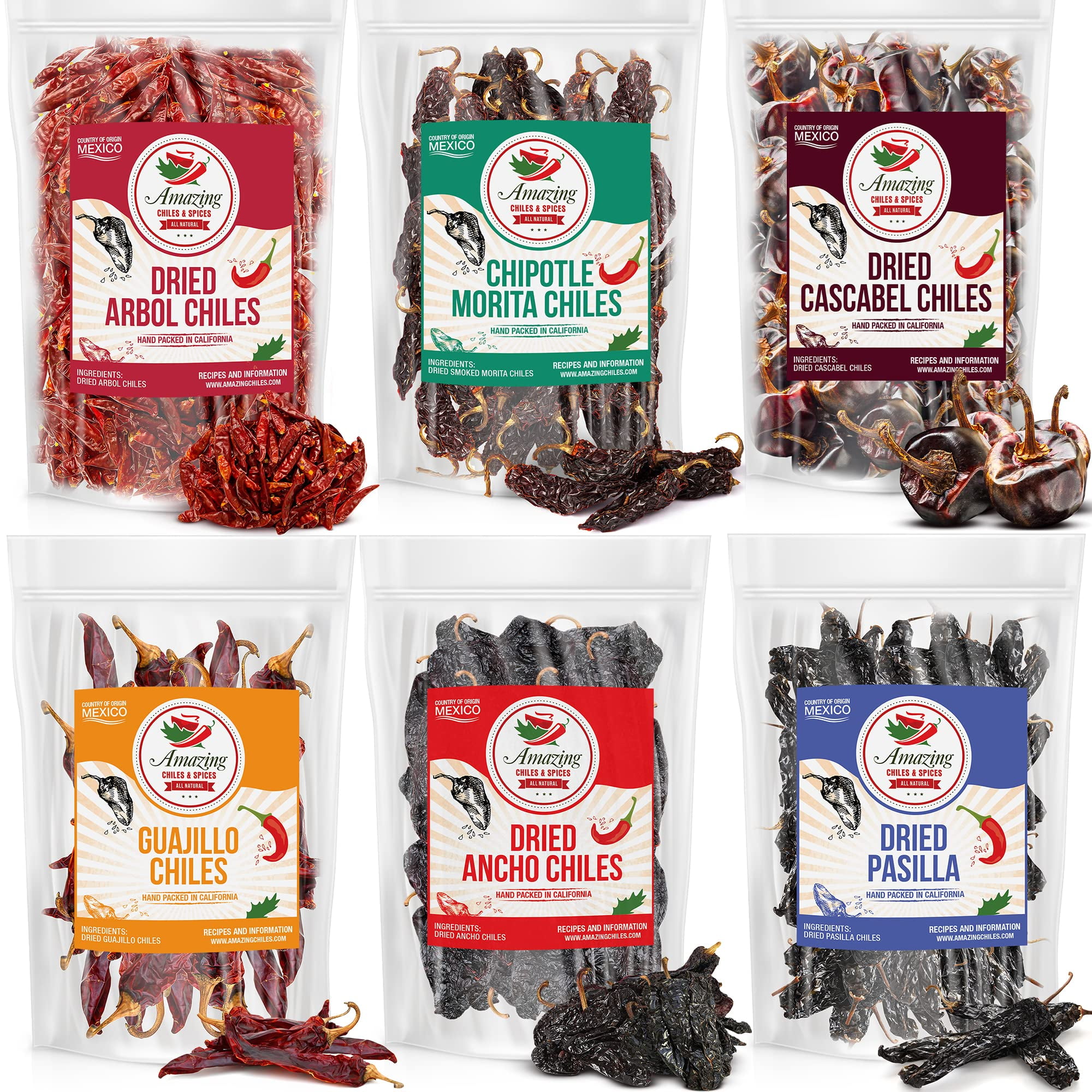 Dried Chili Peppers Variety GP27 Pack Six Varieties of Chiles (24oz